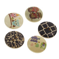 2 Hole Wood Button, Flat Round, printing & mixed pattern Approx 1mm 