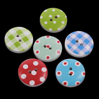 2 Hole Wood Button, Flat Round, printing & mixed pattern Approx 1mm 