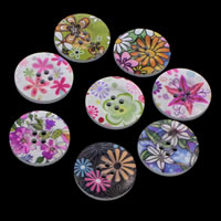4 Hole Wood Button, Flat Round, printing & mixed pattern Approx 1mm 