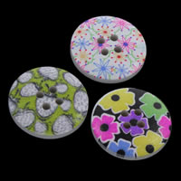 4 Hole Wood Button, Flat Round, printing & mixed pattern Approx 1mm 