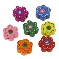 Dyed Wood Beads, Flower, printing, mixed colors Approx 1mm 