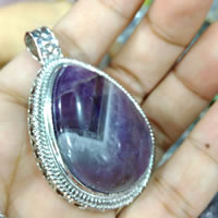 Brass Pendant, with Amethyst, Teardrop, platinum color plated, February Birthstone & natural Approx 