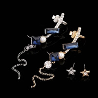 Zinc Alloy Earring Set, with Glass Pearl, stainless steel post pin, plated, with cubic zirconia & with rhinestone 12mm, 45mm 