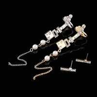 Zinc Alloy Earring Set, with Glass Pearl, stainless steel post pin, plated, with rhinestone 10mm, 39mm 