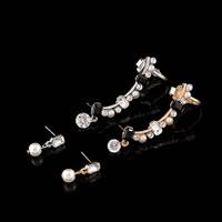 Zinc Alloy Earring Set, with Glass Pearl, stainless steel post pin, plated, with cubic zirconia & with rhinestone 10mm, 39mm 