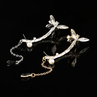 Zinc Alloy Earring Cuff, with Glass Pearl, stainless steel post pin, plated, with rhinestone 