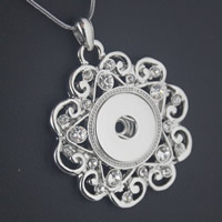 Zinc Alloy Snap Button Pendant Setting, Flower, platinum color plated, with rhinestone, lead & cadmium free, 45mm Approx 5mm, Inner Approx 6mm 