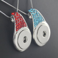Zinc Alloy Snap Button Pendant Setting, platinum color plated, with rhinestone, mixed colors, lead & cadmium free, 18mm Approx 5mm, Inner Approx 6mm 