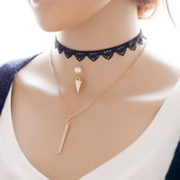 Gothic Necklace, Iron, with ABS Plastic Pearl & Lace, with 5cm extender chain, Rectangle, gold color plated, twist oval chain & , lead & cadmium free, 330mm Approx 13 Inch 