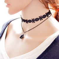 Gothic Necklace, Iron, with Lace & Crystal, with 5cm extender chain, Teardrop, platinum color plated, with painted & twist oval chain & faceted & , lead & cadmium free, 330mm Approx 13 Inch 