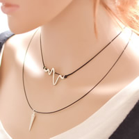 Gothic Necklace, Waxed Linen Cord, with Zinc Alloy, with 5cm extender chain, Cone, platinum color plated , 330mm Approx 13 Inch 