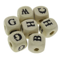 Holz-Alphabet Perlen, Holz, Quadrat, verschiedene Muster für Wahl, 10mm, Bohrung:ca. 1mm, 1000PCs/Tasche, verkauft von Tasche