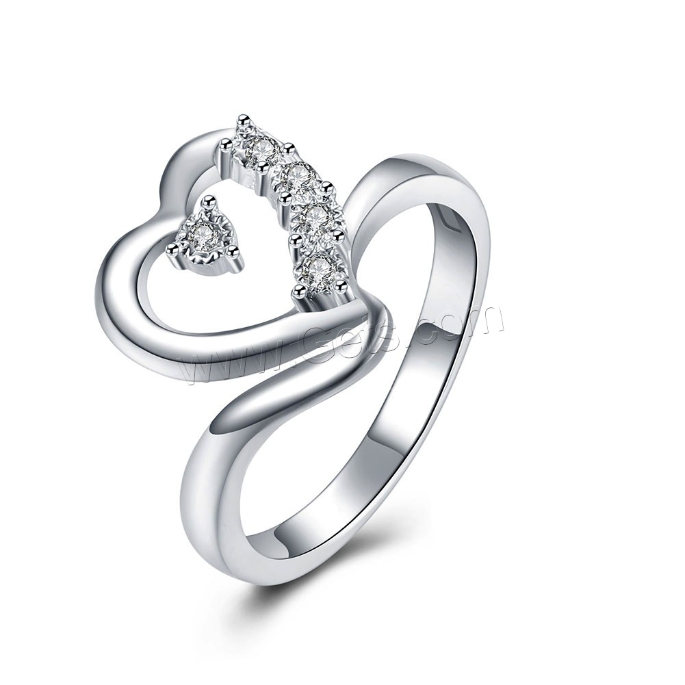 Favourer ® палец кольцо, Латунь, Сердце, плакированный настоящим серебром, разный размер для выбора & инкрустированное микро кубического циркония, продается PC