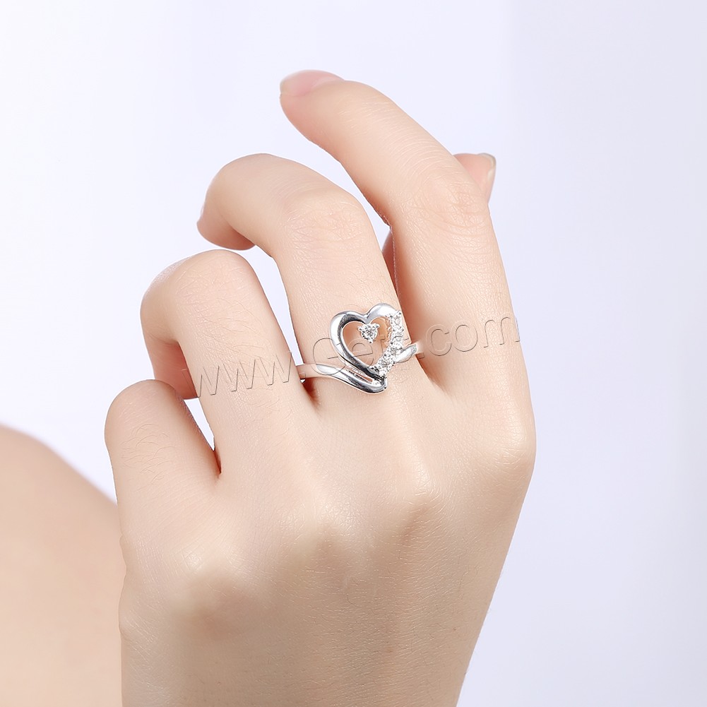 Anillo de dedo de favourer ®, metal, Corazón, chapado en plata real, diverso tamaño para la opción & micro arcilla de zirconia cúbica, Vendido por UD