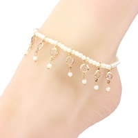 Zinc Alloy Anklet, ABS Plastic Pearl, with Zinc Alloy, with 5cm extender chain, gold color plated, 220mm Approx 9 Inch 