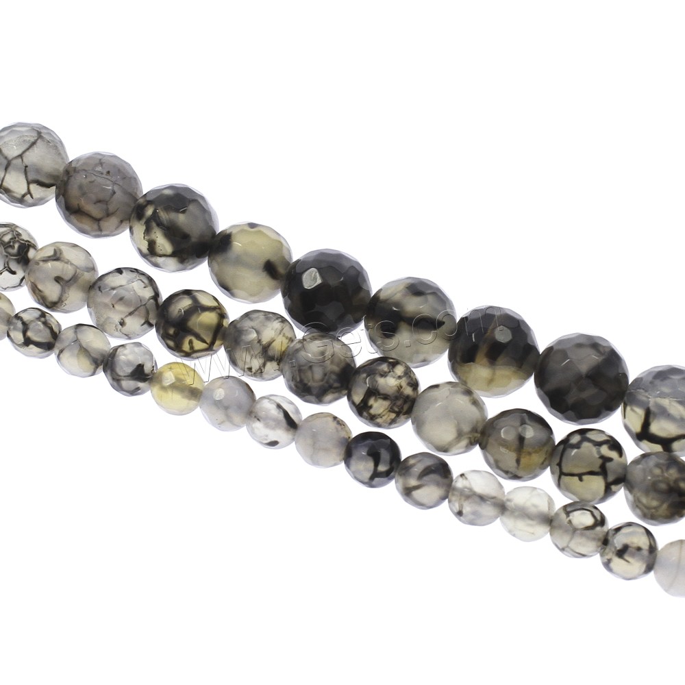 Perles agate veines de dragon naturelles, Rond, normes différentes pour le choix & facettes, noire, Trou:Environ 1mm, Longueur:Environ 14.5 pouce, Vendu par brin