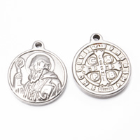 Acier inoxydable Saint pendentif, Plat rond, bijoux Christian & avec le motif de lettre, couleur originale Environ 1mm, Vendu par PC