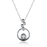 comeon® Jewelry Necklace, Brass, Flat Round, real silver plated, oval chain & micro pave cubic zirconia Approx 17.7 Inch 