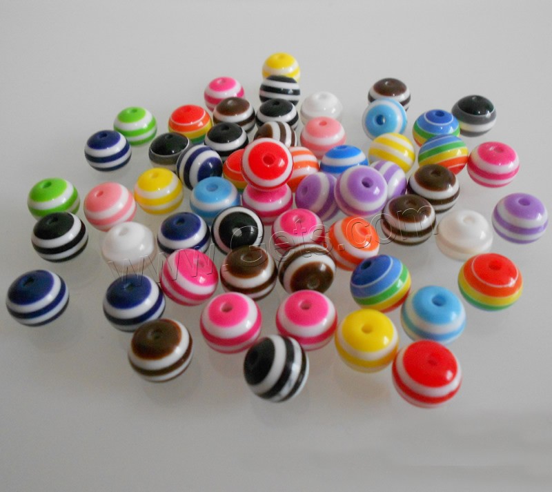 Striped Resin Beads, Round, different size for choice, mixed colors, Hole:Approx 2mm, 1000PCs/Bag, Sold By Bag