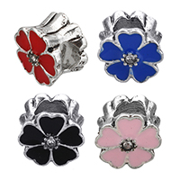Enamel Zinc Alloy European Beads, Flower, antique silver color plated, without troll & with rhinestone Approx 5mm 