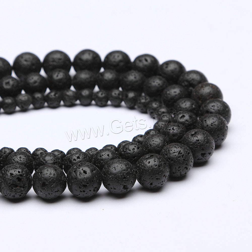 Natürliche Lava Perlen, rund, verschiedene Größen vorhanden, schwarz, Bohrung:ca. 1mm, Länge:ca. 15 ZollInch, verkauft von Strang