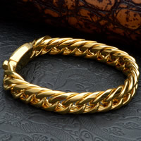 Men Bracelet, Titanium Steel, gold color plated, twist oval chain & for man, 20mm Approx 8.5 Inch 