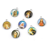 Zinc Alloy Christian Pendant, Flat Round, platinum color plated, Christian Jewelry & enamel & decal, lead & cadmium free, 23mm Approx 2mm 