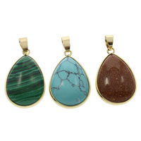 Gemstone Jewelry Pendant, with Brass, Teardrop, gold color plated Approx 5mm 