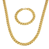 Refine Stainless Steel Jewelry Sets, bracelet & necklace, gold color plated & twist oval chain Approx 8 Inch, Approx  23.5 Inch 