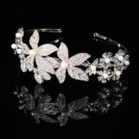 Bridal Tiaras, Zinc Alloy, with ABS Plastic Pearl, Flower, silver color plated, for bridal & with rhinestone, lead & cadmium free 