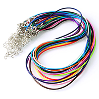 Cuerda de nylon encerado, con cadena de hierro, aleación de cinc cierre de langosta, con 1.8lnch extender cadena, chapado en color de platina, más colores para la opción, 1.5mm, longitud:aproximado 18 Inch, Vendido por Sarta[