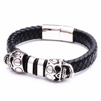 Men Bracelet, Titanium Steel, with PU Leather & Silicone, Skull, for man & blacken, 11mm Approx 8 Inch 