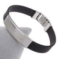 Bracelet en acier inoxydable Silicone, avec silicone, avec le motif de lettre, couleur originale Environ 7.5 pouce, Vendu par brin