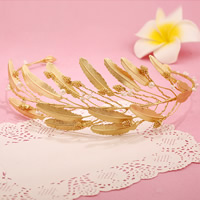 Bridal Tiaras, Zinc Alloy, with ABS Plastic Pearl, Feather, gold color plated, for bridal, lead & cadmium free 