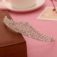 Bridal Tiaras, Zinc Alloy, Crown, silver color plated, for bridal & with rhinestone, lead & cadmium free, 130mm 