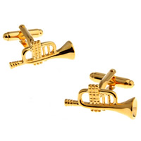 Brass Cufflinks, Trumpet, gold color plated, nickel, lead & cadmium free, 10-20mm 