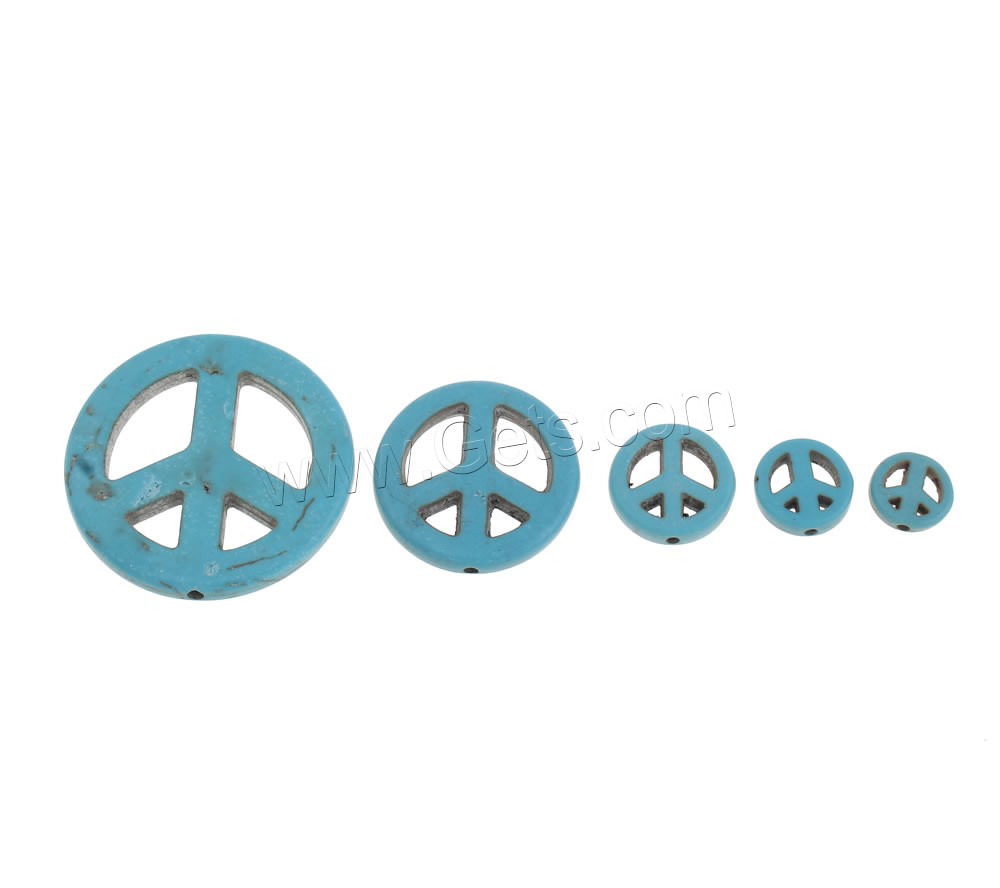 Perles en Turquoise synthétiques, Logo de la paix, normes différentes pour le choix, plus de couleurs à choisir, Trou:Environ 1mm, Vendu par sac