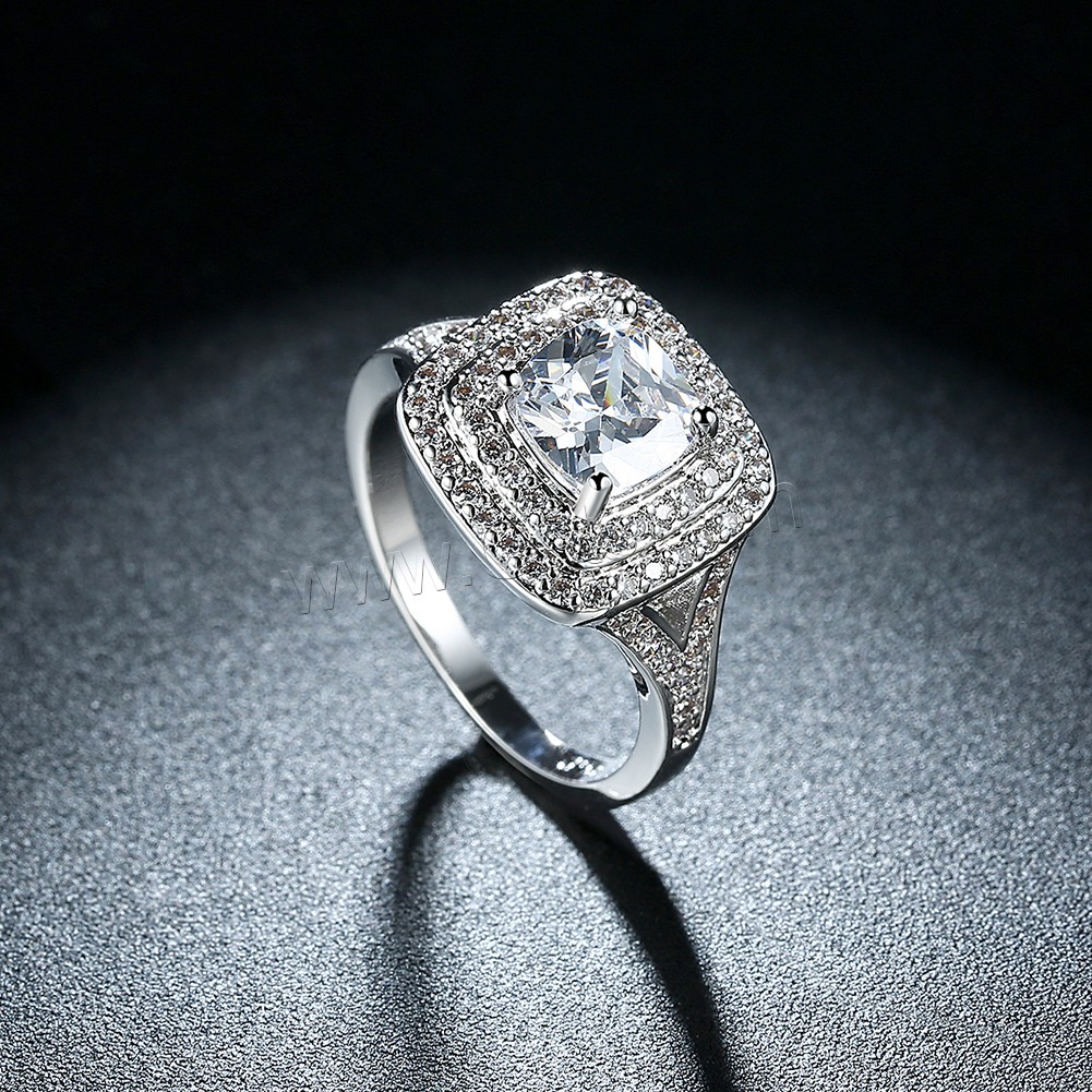 Favourer ® палец кольцо, Латунь, Квадратная форма, покрытый платиной, разный размер для выбора & Женский & со стразами, 7mm, продается PC