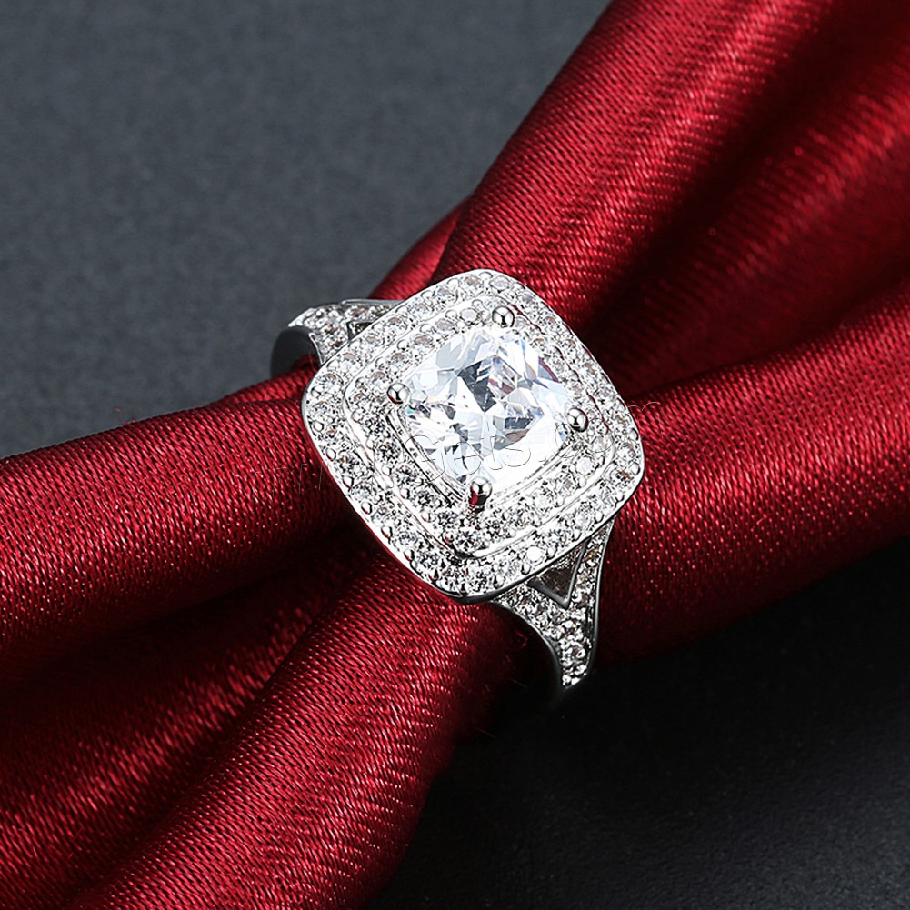 Favourer ® палец кольцо, Латунь, Квадратная форма, покрытый платиной, разный размер для выбора & Женский & со стразами, 7mm, продается PC