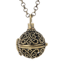 Brass Pregnant Ball Locket Sweater Necklace, Round, antique gold color plated, with painted & rolo chain & hollow, nickel, lead & cadmium free Approx 31 Inch 