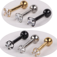 Stainless Steel Ear Piercing Jewelry, plated, with cubic zirconia, mixed colors 