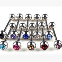 Stainless Steel Straight Barbell, with rhinestone, mixed colors, 6mm 