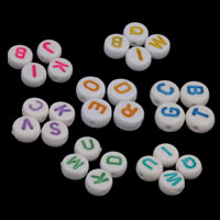 Solide Acryl Perlen, flache Runde, gemischtes Muster & mit Brief Muster & Volltonfarbe, keine, 7x3mm, Bohrung:ca. 1mm, ca. 3700PCs/Tasche, verkauft von Tasche