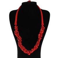 Coral Sweater Chain Necklace, Natural Coral, with Nylon Cord, Nuggets, red - Approx 27.5 Inch 