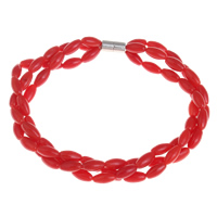 Natural Coral Bracelets, brass magnetic clasp, Oval, platinum color plated , red Approx 7 Inch 