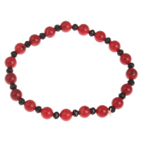 Natural Coral Bracelets, with Crystal, Round, faceted, red, 7mm Approx 7.4 Inch 
