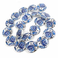 Fancy Printing Shell Beads, Coin & double-sided, blue Approx 1mm Approx 15 Inch 