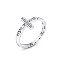 El anillo de dedo Newegg®, metal, Cruces, chapado en platina real, micro arcilla de zirconia cúbica & para mujer, 14x9mm, tamaño:8, Vendido por UD