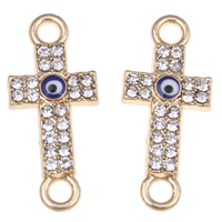 Evil Eye Jewelry Connector, Zinc Alloy, Cross, gold color plated, evil eye pattern & enamel & with rhinestone & 1/1 loop, lead & cadmium free Approx 2.5mm 