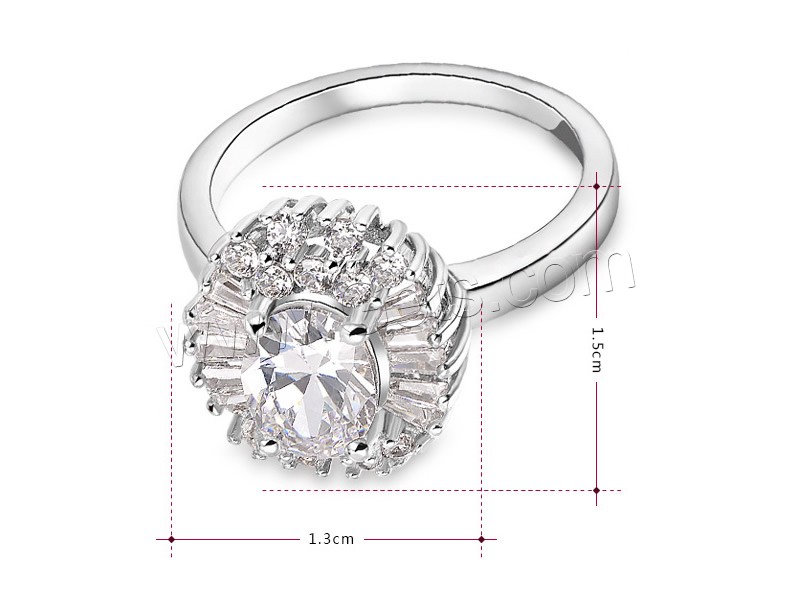 Newegg® Finger Ring, Brass, Flower, platinum plated, different size for choice & for woman & with cubic zirconia, 13x15mm, Sold By PC